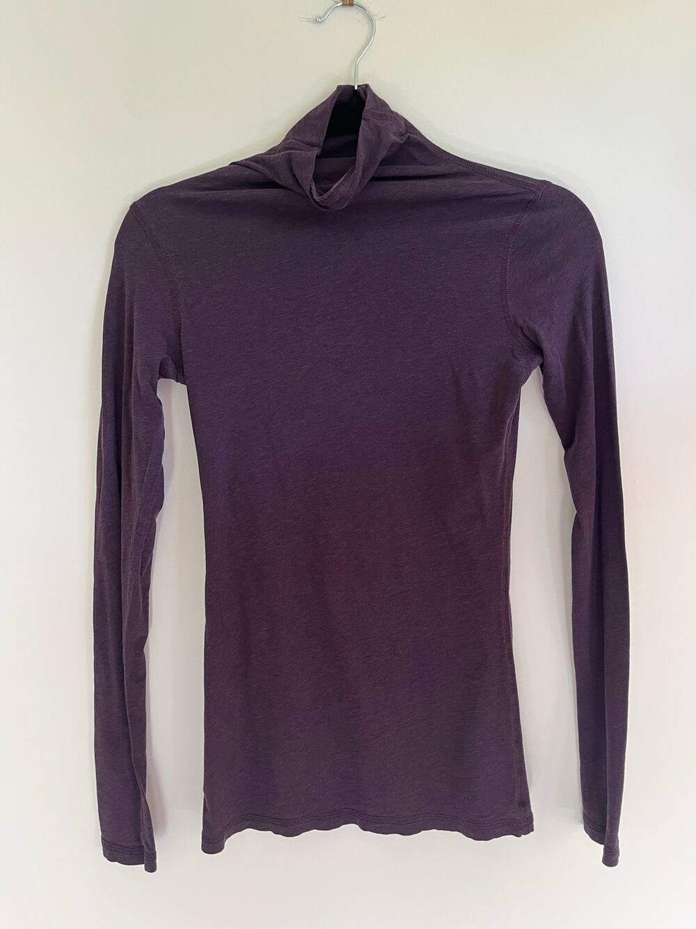 VINCE Heather Purple Mock Neck Top Long Sleeve Slim Pima Cotton Tee Women's XS